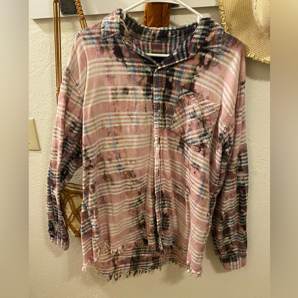 Plaid flannel shirt, pink size large oversized
